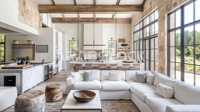 التصاميم الداخلية المزخرفة لغرف الجلوس على الطراز الحديث، أثاث منزلي  لغرفة معيشة، ديكور داخلي راقي, الفلل والشقق السكنية في المملكة العربية السعودية, واجهات زجاجية ضخمة