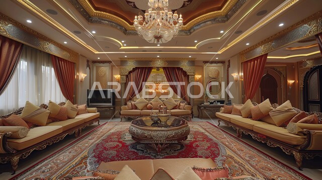 التصاميم الداخلية المزخرفة لغرف الجلوس على الطراز الحديث، أثاث منزلي  لغرفة معيشة، ديكور داخلي راقي, الفلل والشقق السكنية في المملكة العربية السعودية