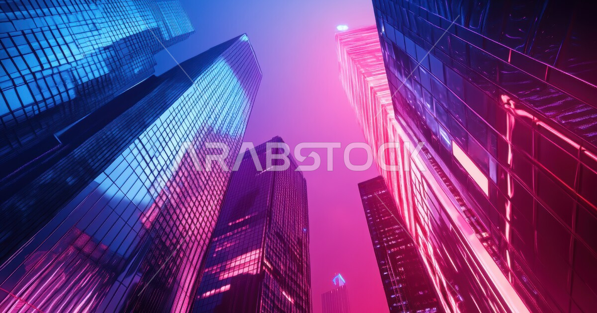 Close-up of modern architectural details of skyscrapers in Riyadh ...