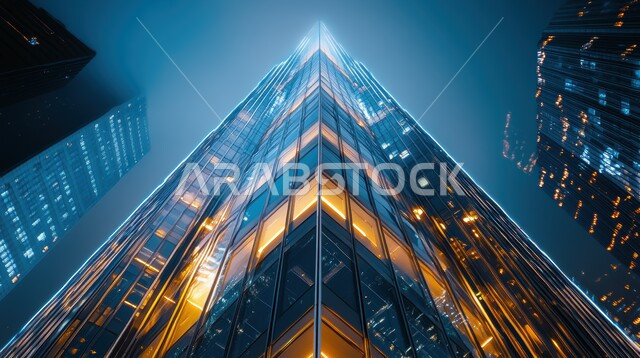 Glass Building Riyadh Glass facade towers in Saudi Arabia, close-up of modern architectural ...