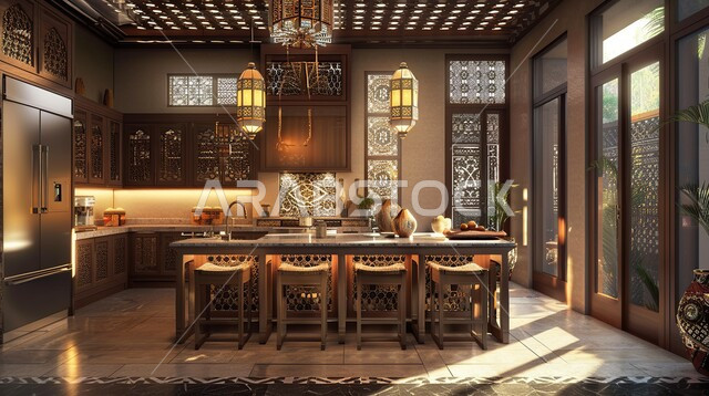 استخدام الطراز الفني الأنيق في الآثاث المنزلي ،الديكورات العصرية للمطابخ العربية الفاخرة، تصاميم داخلية متميزة للفلل والشقق السكنية في المملكة العربية السعودية