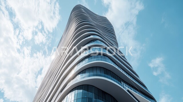  منظر تخيلي مستقبلي للتقدم و النمو العمراني للمنشآت والمباني التجارية ، مفهوم تطوير وتحسين البنية التحتية، الفن الهندسي المعماري للأبراج وناطحات السحاب، رؤية مستقبلية سعودية 2030، الأجواء الضبابية اثناء النهار  