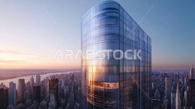  منظر تخيلي مستقبلي للتقدم و النمو العمراني للمنشآت والمباني التجارية ، مفهوم تطوير وتحسين البنية التحتية، الفن الهندسي المعماري للأبراج وناطحات السحاب، رؤية مستقبلية سعودية 2030، الأجواء الضبابية اثناء النهار  