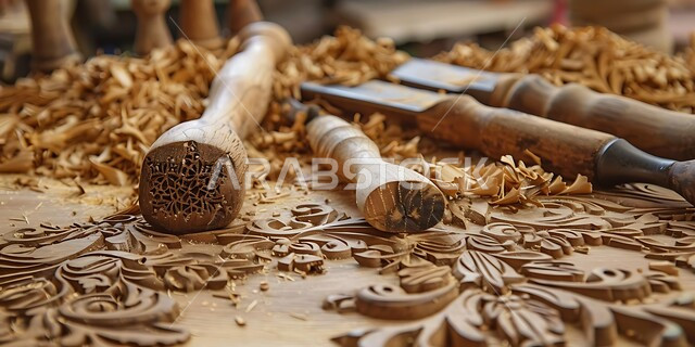 الأدوات والمعدات الخاصة بالنحت والرسم على الخشب، زخارف ومنحوتات وأعمال فنية يدوية، حرف ومهن شعبية تراثية، معارض للمواهب والفنون، الصناعات التشكيلية اليدوية
