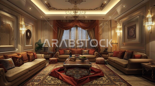 الديكورات الداخلية الراقية للفلل و الشقق السكنية في المملكة العربية السعودية, غرفة معيشة مع أثاث منزلي فاخر, اكسسوارات و تحف عصرية, التصاميم الأنيقة لغرف الجلوس المريحة على الطراز الحديث