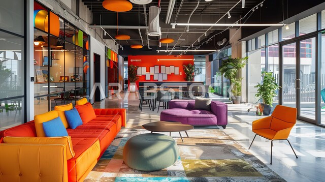 صالة انتظار مع واجهات زجاجية كبيرة في إحدى الشركات في المملكة العربية السعودية, الديكورات الداخلية الأنيقة و الراقية, التصاميم العصرية الحديثة و الراقية, ديكور لغرف الاستقبال على الطراز الحديث