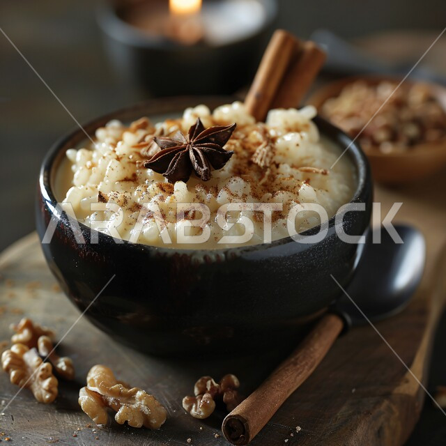 طبق من الحبوب بالحليب والأرز المزين بالمكسرات المحمصة، منتجات محلية وطنية، مأكولات غنية بالسكريات والسعرات الحرارية، أطباق الفطور المغذية والمفيدة، فنون التقديم في مطاعم المملكة العربية السعودية