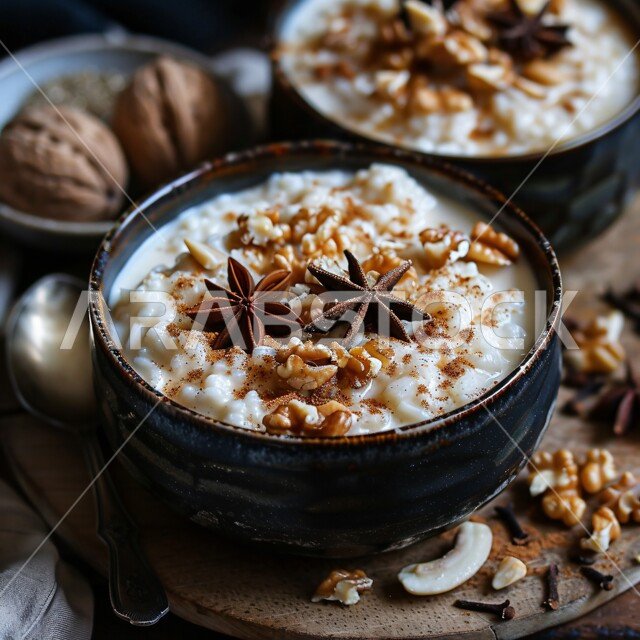 أطباق الفطور المغذية والمفيدة، طبق من الحبوب بالحليب والأرز المزين بالمكسرات المحمصة، منتجات محلية وطنية، مأكولات غنية بالسكريات والسعرات الحرارية، فنون التقديم في مطاعم المملكة العربية السعودية