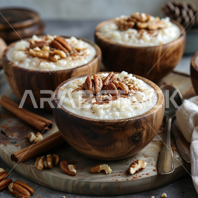 أطباق الفطور المغذية والمفيدة، طبق من الحبوب بالحليب والأرز المزين بالمكسرات المحمصة، منتجات محلية وطنية، مأكولات غنية بالسكريات والسعرات الحرارية، فنون التقديم في مطاعم المملكة العربية السعودية