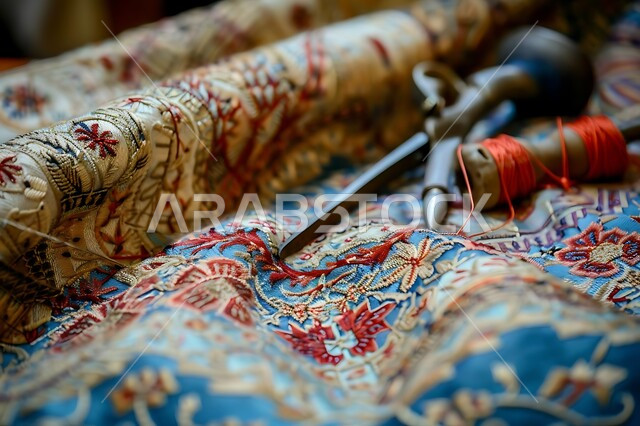 فن ومهارة الخياطة والغزل, أعمال تقليدية شعبية, مشغولات وصناعات يدوية, الرسم والزخرفة على الأقمشة باستخدام الخيوط الملونة والأدوات الخاصة بالتطريز, الفخر والتباهي بالحرف والتراث الخليجي السعودي