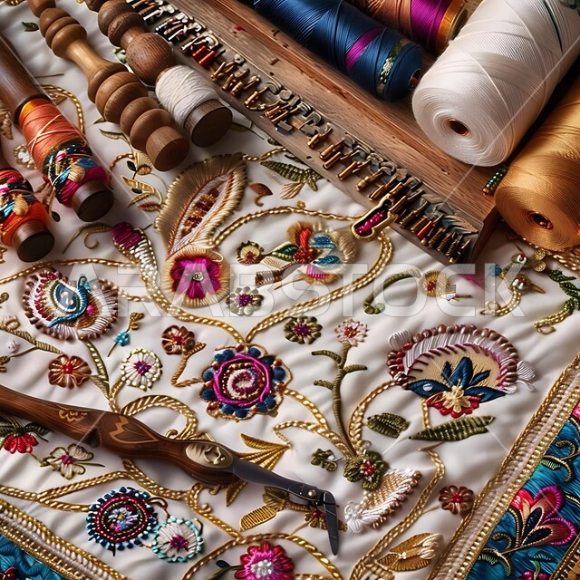 Traditional folk works, handicrafts and industries, the art and skill of sewing and spinning, drawing and decoration on fabrics using colored threads and embroidery tools, pride and boasting of the Saudi Gulf crafts and heritage