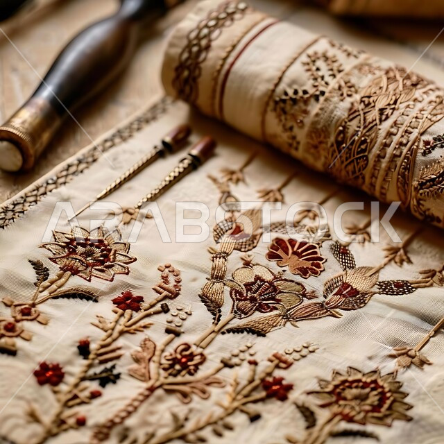 الفخر والتباهي بالحرف والتراث الخليجي السعودي، فن ومهارة الخياطة والغزل, أعمال تقليدية شعبية, مشغولات وصناعات يدوية, الرسم والزخرفة على الأقمشة باستخدام الخيوط الملونة والأدوات الخاصة بالتطريز