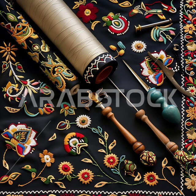 فن ومهارة الخياطة والغزل, أعمال تقليدية شعبية, مشغولات وصناعات يدوية, الرسم والزخرفة على الأقمشة باستخدام الخيوط الملونة والأدوات الخاصة بالتطريز, الفخر والتباهي بالحرف والتراث الخليجي السعودي