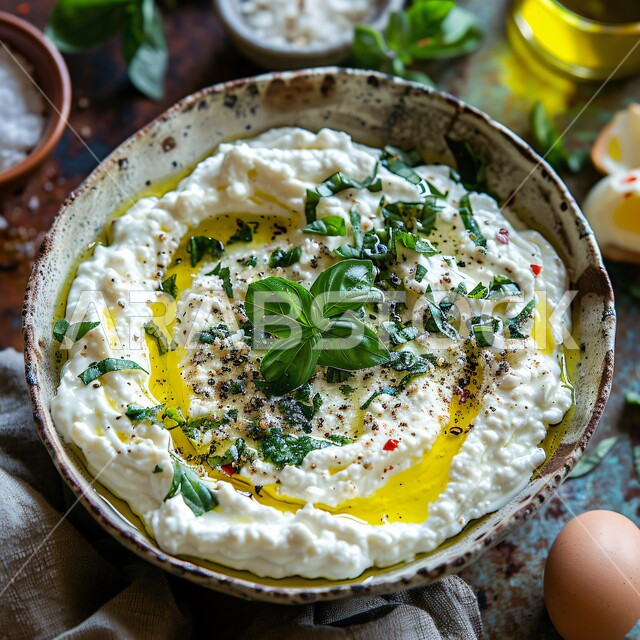 وجبات اتباع الحميات الغذائية، سناكات خفيفة ولذيذة، وجبة الفطور المغذية والمشبعة، طبق من لبن الزبادي المزين بالنعناع والأعشاب وزيت الزيتون، منتجات محلية وطنية في المملكة العربية السعودية، الأكلات التقليدية الشعبية