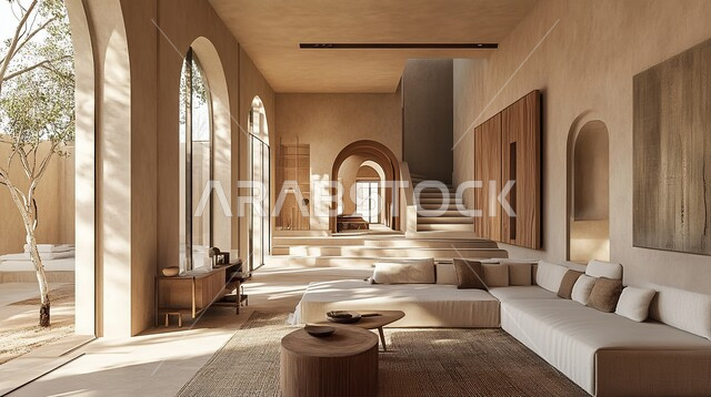 الديكورات الداخلية الراقية للفلل و الشقق السكنية في المملكة العربية السعودية, التصاميم الأنيقة لغرف الجلوس المريحة على الطراز الحديث, الواجهات و النوافذ الزجاجية الكبيرة, غرفة معيشة مع أثاث منزلي فاخر