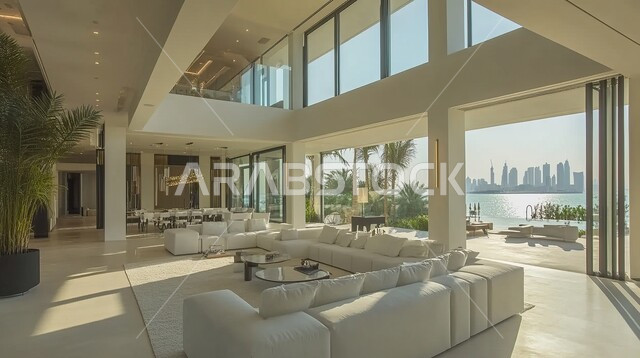 التصاميم الأنيقة لغرف الجلوس المريحة على الطراز الحديث, الواجهات و النوافذ الزجاجية الكبيرة, غرفة معيشة مع أثاث منزلي فاخر, الديكورات الداخلية الراقية, فلل و شقق سكنية في المملكة العربية السعودية