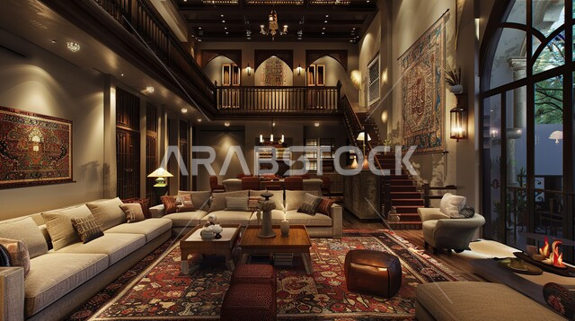 اكسسوارات و تحف عصرية, الديكورات الداخلية الراقية للفلل و الشقق السكنية في المملكة العربية السعودية, غرفة معيشة مع أثاث منزلي فاخر, التصاميم الأنيقة لغرف الجلوس المريحة على الطراز الحديث