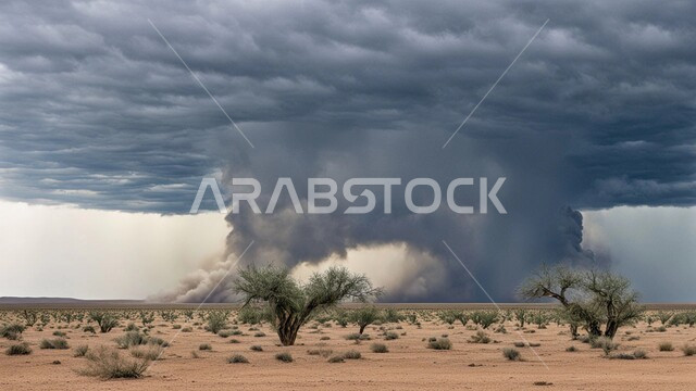 رياح ترابية في المناطق الصحراوية, الكثبان والرمال الذهبية الناعمة، التشكيلات والتكوينات الرملية في المملكة العربية السعودية, منظر الإعصار الهوائي في الصحراء, الزوابع الغبارية القوية في الصحاري، الظواهر والكوارث الطبيعية