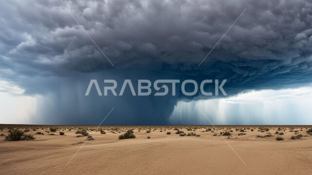 Dust winds in desert areas, dunes and soft golden sand, sand formations and formations in Saudi Arabia, view of a tornado in the desert, strong dust storms in deserts, natural phenomena and disasters