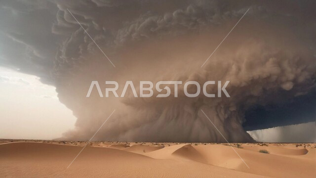 رياح ترابية في المناطق الصحراوية, الكثبان والرمال الذهبية الناعمة، التشكيلات والتكوينات الرملية في المملكة العربية السعودية, منظر الإعصار الهوائي في الصحراء, الزوابع الغبارية القوية في الصحاري، الظواهر والكوارث الطبيعية