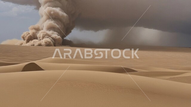 رياح ترابية في المناطق الصحراوية, الكثبان والرمال الذهبية الناعمة، التشكيلات والتكوينات الرملية في المملكة العربية السعودية, منظر الإعصار الهوائي في الصحراء, الزوابع الغبارية القوية في الصحاري، الظواهر والكوارث الطبيعية