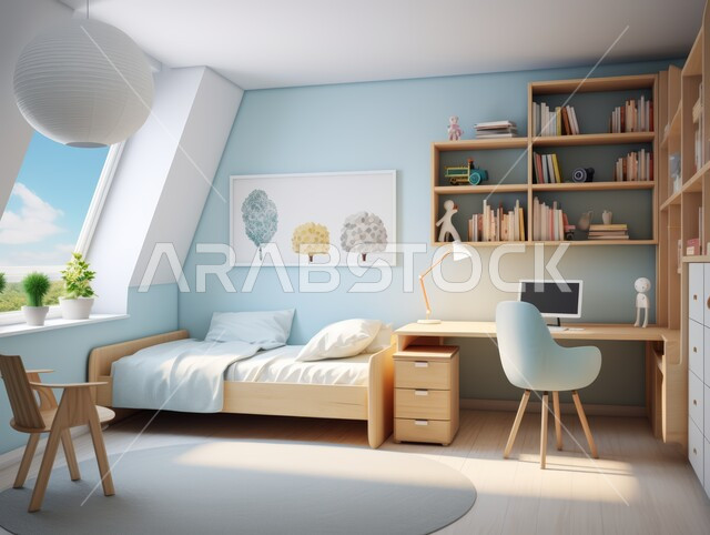  تصميمات وديكورات داخلية على الطراز الحديث، غرفة نوم بتصاميم عصرية باللون الأزرق، شقق وفلل سكنية مميزة، الفنادق والمنتجعات الفخمة في المملكة العربية السعودية، غرف بأثاث منزلي أنيق وراقي، الرفوف الممتلئة بالكتب والقصص والمجلدات المرتبة