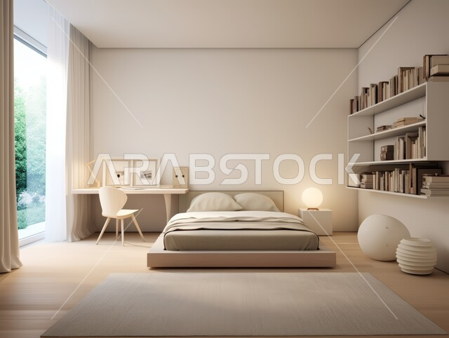 غرفة نوم بتصاميم عصرية، شقق وفلل سكنية مميزة، الفنادق والمنتجعات الفخمة في المملكة العربية السعودية، تصميمات وديكورات داخلية على الطراز الحديث، غرف بأثاث منزلي  أنيق بألوان هادئة، واجهات زجاجية كبيرة