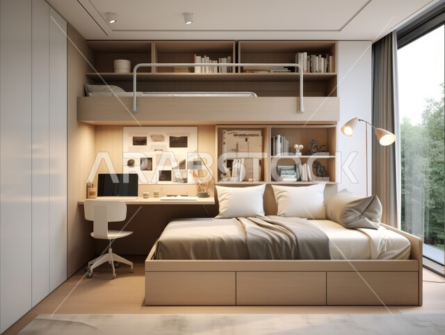 غرفة نوم بتصاميم عصرية، شقق وفلل سكنية مميزة، الفنادق والمنتجعات الفخمة في المملكة العربية السعودية، تصميمات وديكورات داخلية على الطراز الحديث، غرف بأثاث منزلي  أنيق بألوان هادئة، واجهات زجاجية كبيرة