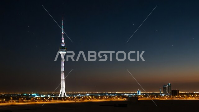 الابراج وناطحات السحاب في مدينة الكويت، الفن الهندسي المعماري على الطراز الحديث لبرج التحرير المضيء في وقت الليل، المعالم السياحية المشهورة, التطور والتقدم العمراني للمباني و المنشآت التجارية و السكنية