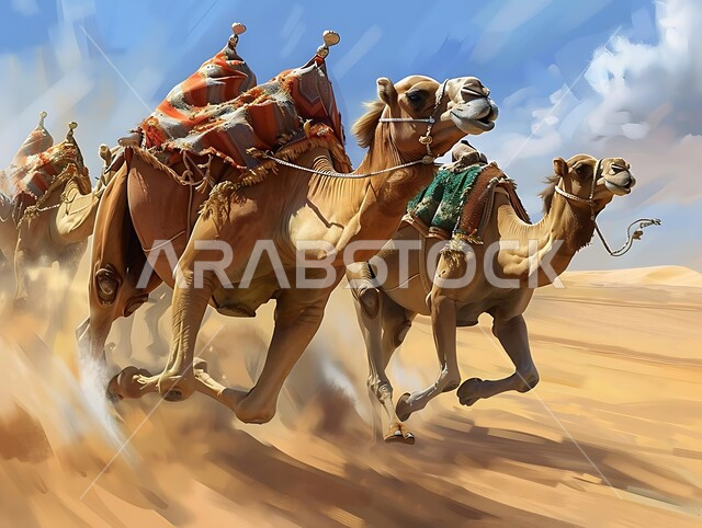 Foot locomotion, sand dunes and soft golden sand in the desert, oil ...