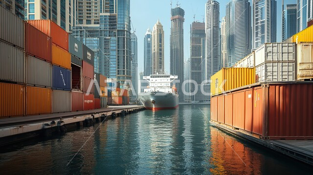 نقل واستلام كونتينرات التخزين عبر الاقتصاد البحري، إستيراد وتصدير البضاعة من خلال استخدام الوسائل المتطورة الحديثه، تجارة وبيع السلع والمنتجات المحلية عبر السفن في البحار، ميناء شحن البضائع و الحاويات التجارية, موانئ المملكة العربية السعودية