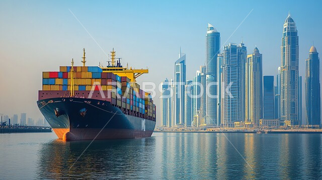 نقل واستلام كونتينرات التخزين عبر الاقتصاد البحري، إستيراد وتصدير البضاعة من خلال استخدام الوسائل المتطورة الحديثه، تجارة وبيع السلع والمنتجات المحلية عبر السفن في البحار، ميناء شحن البضائع و الحاويات التجارية, موانئ المملكة العربية السعودية