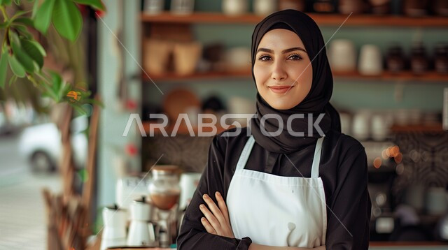 ملابس محجبات عصرية راقية، مفهوم الأنوثة والنعومة، الاهتمام بالمظهر الخارجي والأناقة، صورة مقربة لامرأة عربية خليجية سعودية محجبة تنظر إلى الكاميرا بايماءات الثقة بالنفس والسرور