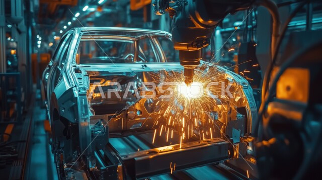 رؤية مستقبلية سعودية 2030، تحقيق الثورة الصناعية، خط الانتاج الآلي في تجميع قطع السيارة وتركبيها، استخدام أجهزة متطورة في انتاج وتصنيع السيارات الحديثة, الاعتماد على التشغيلات الآلية لأذرع الروبوتات في معامل ومصانع المملكة