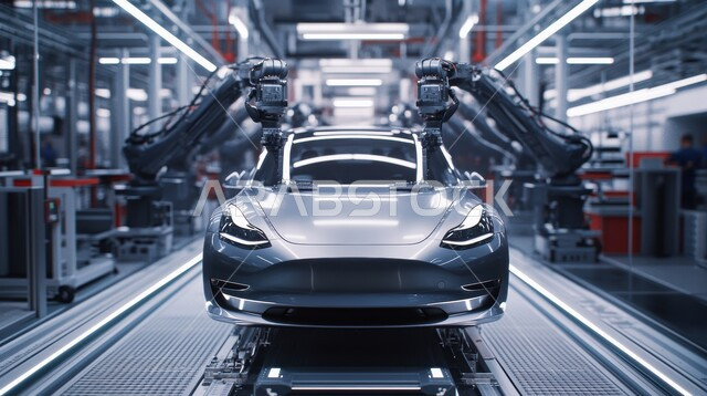 الاعتماد على التشغيلات الآلية لأذرع الروبوتات في معامل ومصانع المملكة، رؤية مستقبلية سعودية 2030، تحقيق الثورة الصناعية، خط الانتاج الآلي في تجميع قطع السيارة وتركبيها، استخدام أجهزة متطورة في انتاج وتصنيع السيارات الحديثة