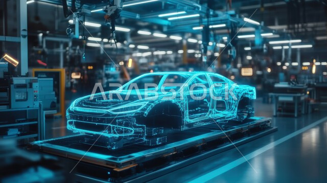 استخدام أجهزة متطورة في انتاج وتصنيع السيارات الحديثة، الاعتماد على التشغيلات الآلية لأذرع الروبوتات في معامل ومصانع المملكة، رؤية مستقبلية سعودية 2030، تحقيق الثورة الصناعية، خط الانتاج الآلي في تجميع قطع السيارة وتركبيها