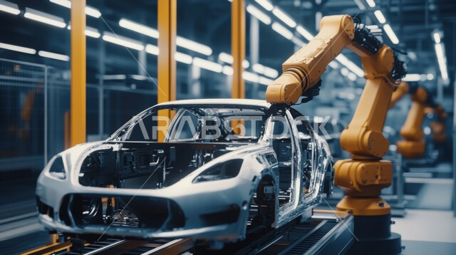  رؤية مستقبلية سعودية 2030، استخدام أجهزة متطورة في انتاج وتصنيع السيارات الحديثة، الاعتماد على التشغيلات الآلية لأذرع الروبوتات في معامل ومصانع المملكة، تحقيق الثورة الصناعية، خط الانتاج الآلي في تجميع قطع السيارة وتركبيها