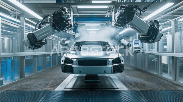  رؤية مستقبلية سعودية 2030، استخدام أجهزة متطورة في انتاج وتصنيع السيارات الحديثة، الاعتماد على التشغيلات الآلية لأذرع الروبوتات في معامل ومصانع المملكة، تحقيق الثورة الصناعية، خط الانتاج الآلي في تجميع قطع السيارة وتركبيها