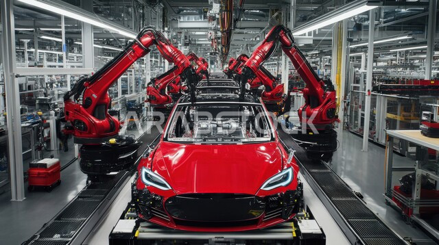  رؤية مستقبلية سعودية 2030، استخدام أجهزة متطورة في انتاج وتصنيع السيارات الحديثة، الاعتماد على التشغيلات الآلية لأذرع الروبوتات في معامل ومصانع المملكة، تحقيق الثورة الصناعية، خط الانتاج الآلي في تجميع قطع السيارة وتركبيها