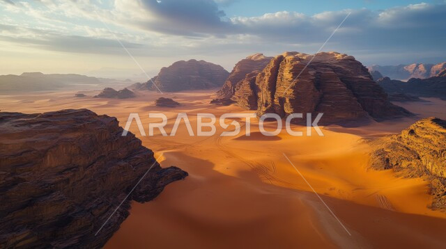الكثبان والتلال من الرمال الناعمة الذهبية، التضاريس و المرتفعات والقمم في البراري، التكوينات والتشكلات الرملية في صحراء المملكة العربية السعودية، مناطق البادية والبيئة الطبيعية الصحراوية 