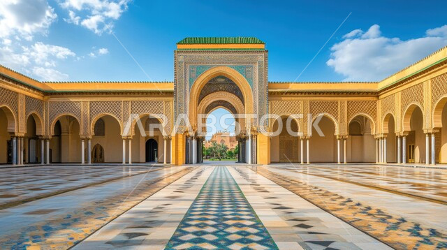 الفن الهندسي المعماري للتصاميم العصرية ،الأعمدة والأقواس المزخرفة على الطراز الإسلامي لأحد المساجد في المملكة العربية السعودية ،أداء الفرائض والصلوات ،أماكن دينية مقدسة