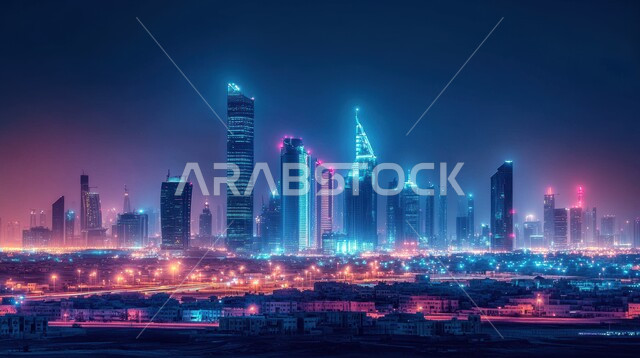 الفن الهندسي المعماري للأبراج وناطحات السحاب, منظر تخيلي مستقبلي للتقدم والنمو العمراني, بناء مستقبل وحضاري ومتطور, المباني والمنشآت التجارية الشاهقة في المملكة العربية السعودية, رؤية مستقبلية سعودية2030