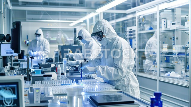 Using sterile glass tubes to analyze different samples, pharmaceutical industry laboratory, a group of Saudi Arabian Gulf laboratory workers wearing protective masks conducting experiments and vital scientific research, medical examination and chemical analysis laboratories