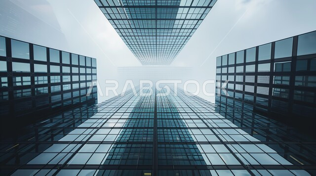 The concept of developing and improving infrastructure, an imaginative view of urban progress and growth, building an advanced civilized future in the city of Dubai, modern illuminated commercial buildings and facilities, architectural designs and arts for towers and skyscrapers in the United Arab Emirates.