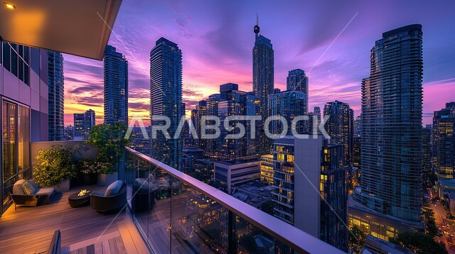 بناء مستقبل حضاري متطور في مدينة دبي، مفهوم تطوير وتحسين البنية التحتية، منظر تخيلي للتقدم والنمو العمراني، المباني والمنشآت التجارية الحديثة المضيئة، التصاميم والفنون المعمارية للأبراج وناطحات السحاب في الامارات العربية المتحدة