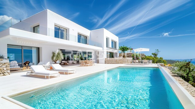 قضاء أوقات ممتعة ومنعشة في فصل الصيف، البناء الخارجي لفيلا فاخرة، تصاميم مسابح خارجية وديكورات حديثة، الفن الهندسي المعماري في بناء الاستراحات الفاخرة، أماكن سياحية ترفيهية للاسترخاء والسباحة، خلفية الطبيعة الزراعية في السعودية