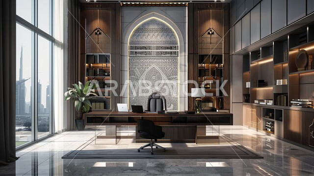 النوافذ الزجاجية الضخمة والاطلالة على الطبيعة, تصميم عصري لغرف مكتبية منزلية في المملكة العربية السعودية,  تصميمات وديكورات داخلية أنيقة مع أثاث فخم ومريح لغرف المكاتب، هندسة معمارية متطورة، غرف للقراءة والجلوس