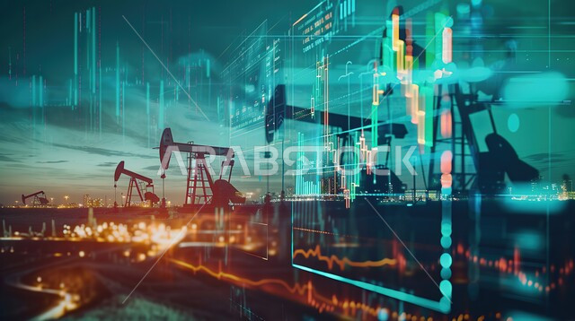 صعود و هبوط أسهم البورصة, مفهوم التحليل المالي وفرص الاستثمار, سوق الأوراق المالية, خلفية لحفارة تقوم بالتنقيب عن النفط في الصحراء
