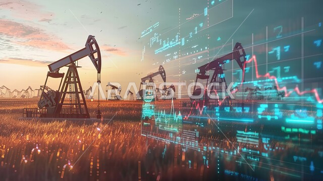 صعود و هبوط أسهم البورصة, مفهوم التحليل المالي وفرص الاستثمار, سوق الأوراق المالية, خلفية لحفارة تقوم بالتنقيب عن النفط في الصحراء