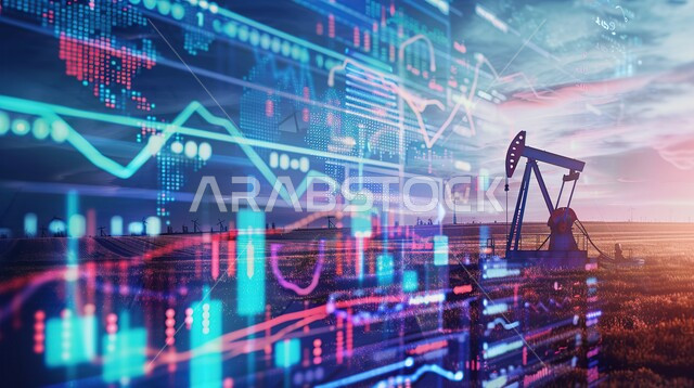 صعود و هبوط أسهم البورصة, مفهوم التحليل المالي وفرص الاستثمار, سوق الأوراق المالية, خلفية لحفارة تقوم بالتنقيب عن النفط في الصحراء